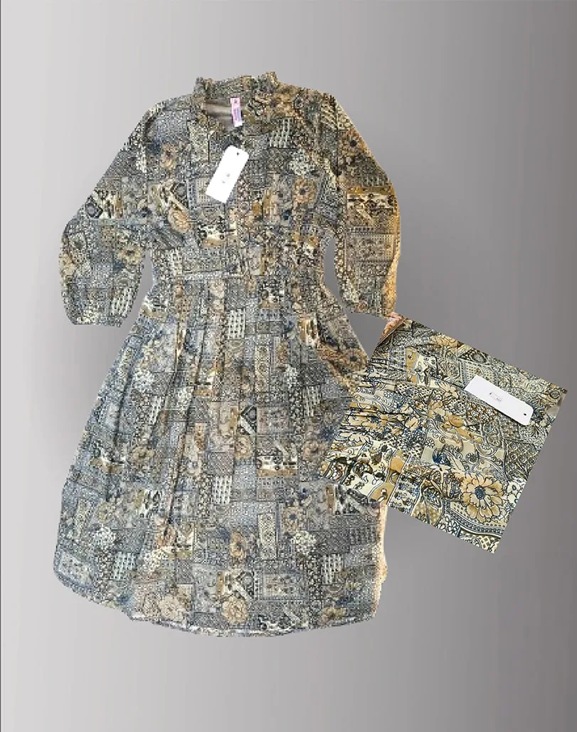 Patchwork Print Long Kurti