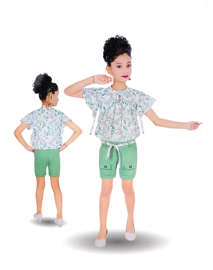 Floral Top & Green Shorts Set