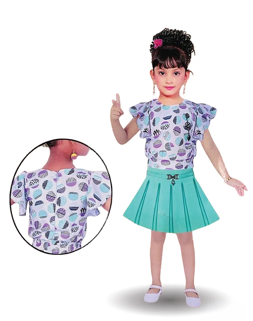 Printed Top & Pleated Skirt Set